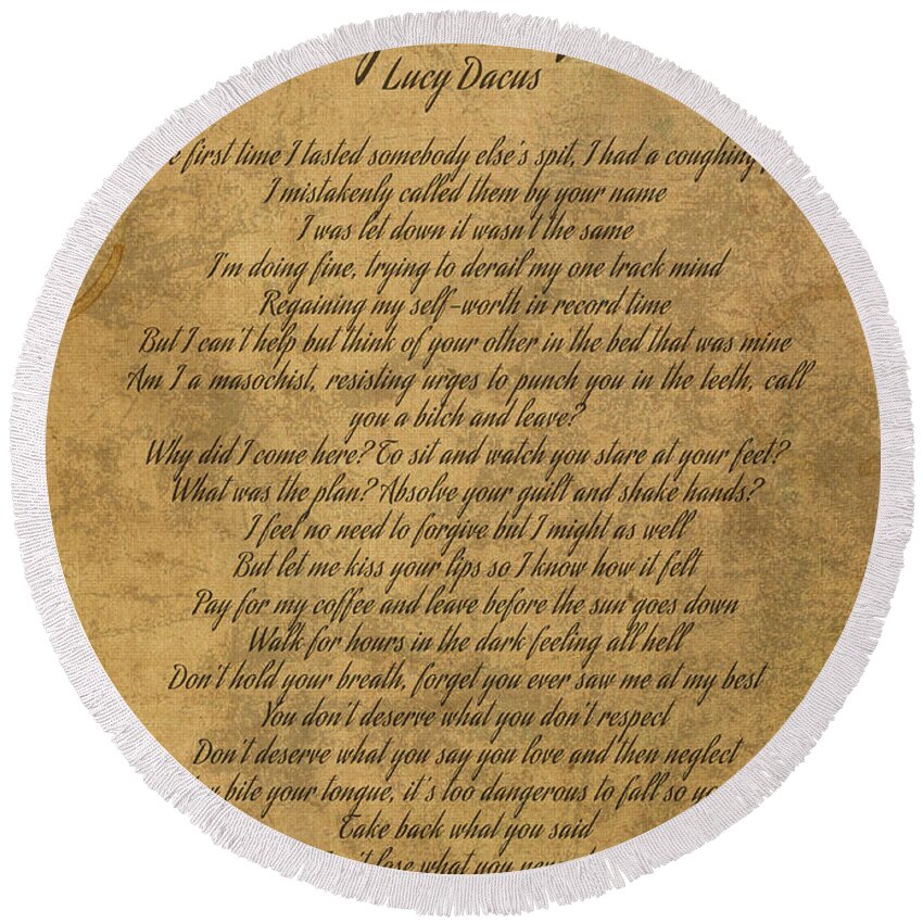 Night Shift by Lucy Dacus Vintage Song Lyrics on Parchment Round Beach Towel